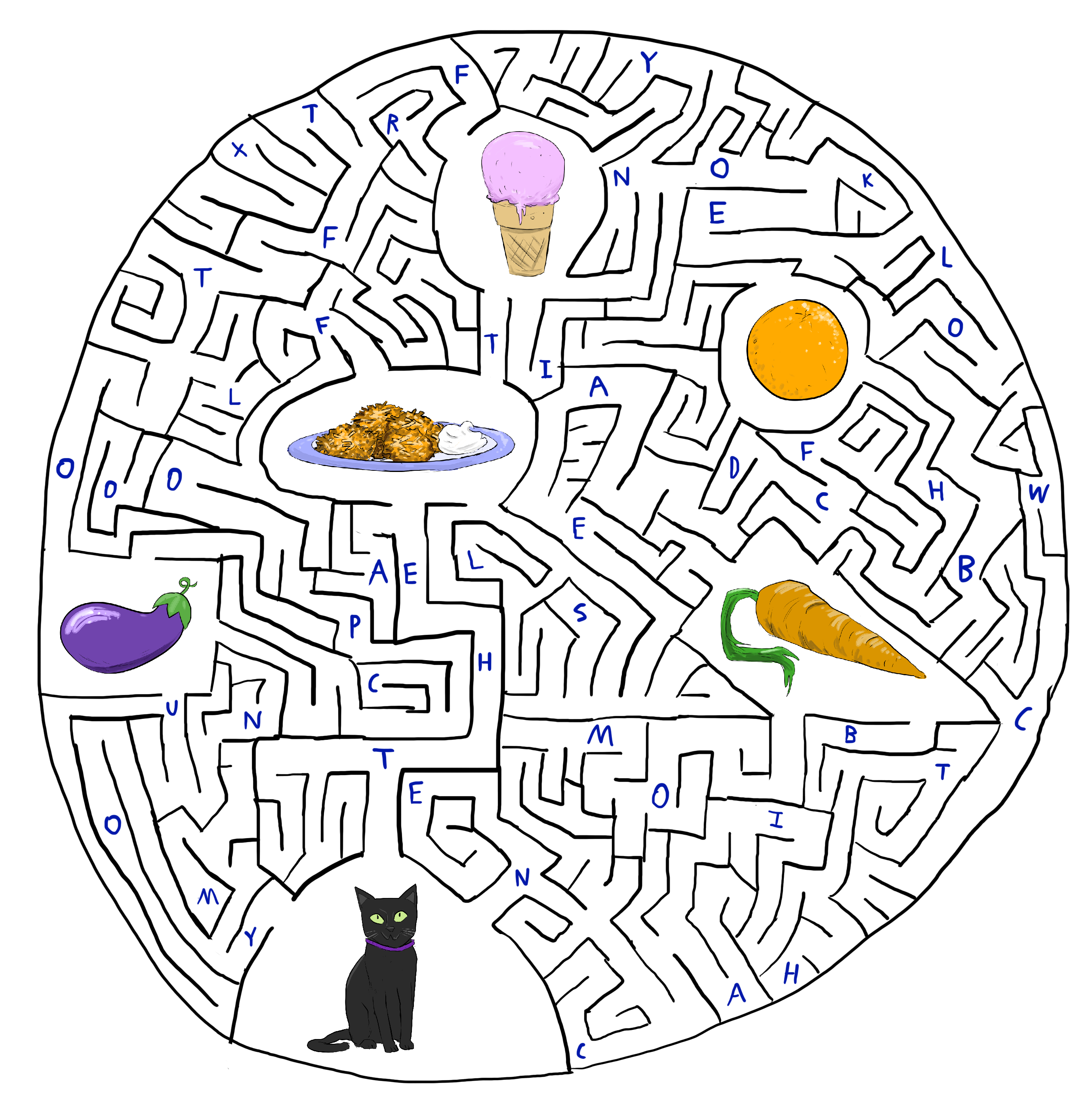 Duncan in a maze with food